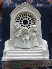 VINTAGE BYRON MOLDS 1978 CERAMIC 3 ANGELS AT CHURCH unpainted