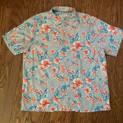 Tommy Bahama Hawaiian Shirt Men XL Floral Loop Collar Silk Camp Button Up