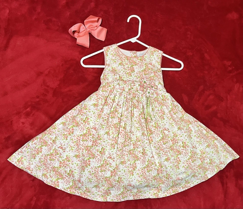 Lote de Vestido Polly & Friends Lazo Conjunto Melocotón Floral Algodón Fiesta Iglesia Niña Talla 5 Foto 3 de 4