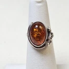 Vintage Sterling Silver Polish Hallmark Orange Amber Ring MCM 925 Size 5.25