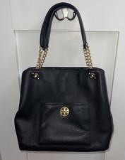 Tory Burch, Slouchy Chelsea Medium Tote Handbag, Black leather Gold Chain