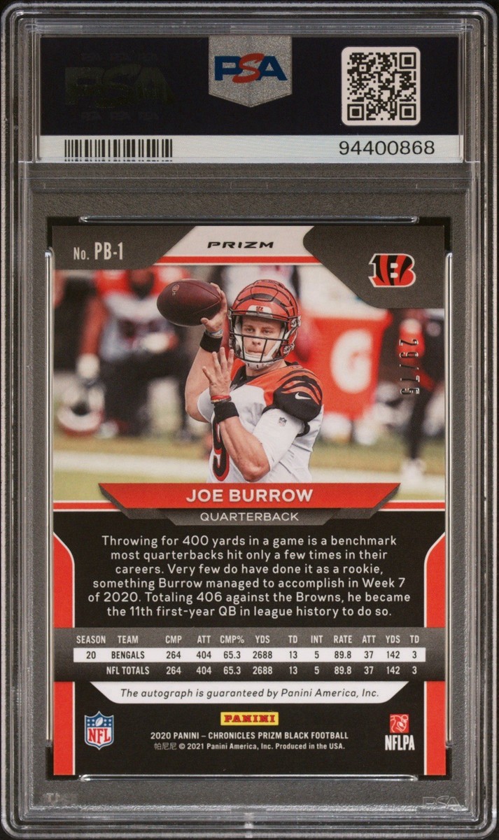 2020 Prizm Black Signatures Orange #/75 Joe Burrow RC Auto PSA 9