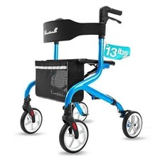 Lightweight Rollator Walker 13Lb Folding Seat 300Lb 8" Wheels Blue