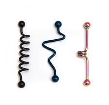 Choice of 3 industrial barbell scaffold ear piercing bar anodized surgical steel