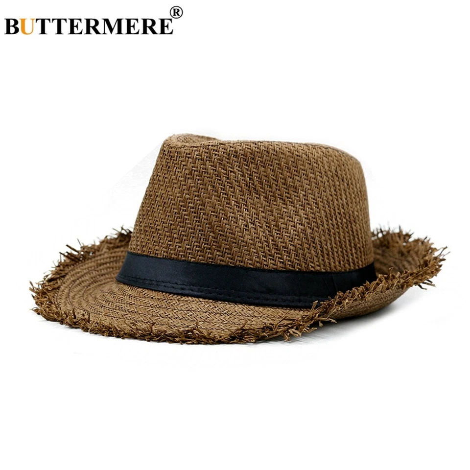 Hombres Sombrero de Paja Verano Panamá Gorra Playa Trilby Sol Protección UV Fedora Británica Foto 2 de 4