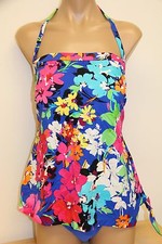 NWT Swim Solutions Swimsuit 1 one piece Strap Size 16 Multi Blue Strapless