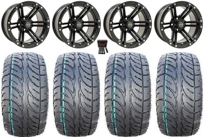 GTW Specter 14'' Golf Cart Wheels Black 205x30 Fusion ST Tires Yamaha