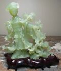 Vintage Chinese Hand Carved Nephrite Jade Kwan Yin Statue Carved Wood Stand