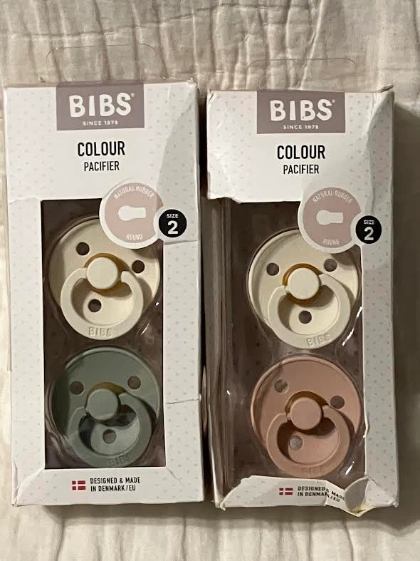 Set of 4 BIBS Pacifiers Size 2 Round Color Collection BPA-Free-Ivory Mix-Denmark