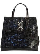 Kiton Black Leather Crocodile Bag R12 Women