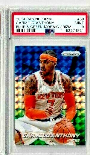 2014 Panini Prizm Carmelo Anthony Blue & Green Mosaic Prizm PSA 9