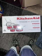 KitchenAid 10pc Stainless Steel Cookware Set Candy Apple Red