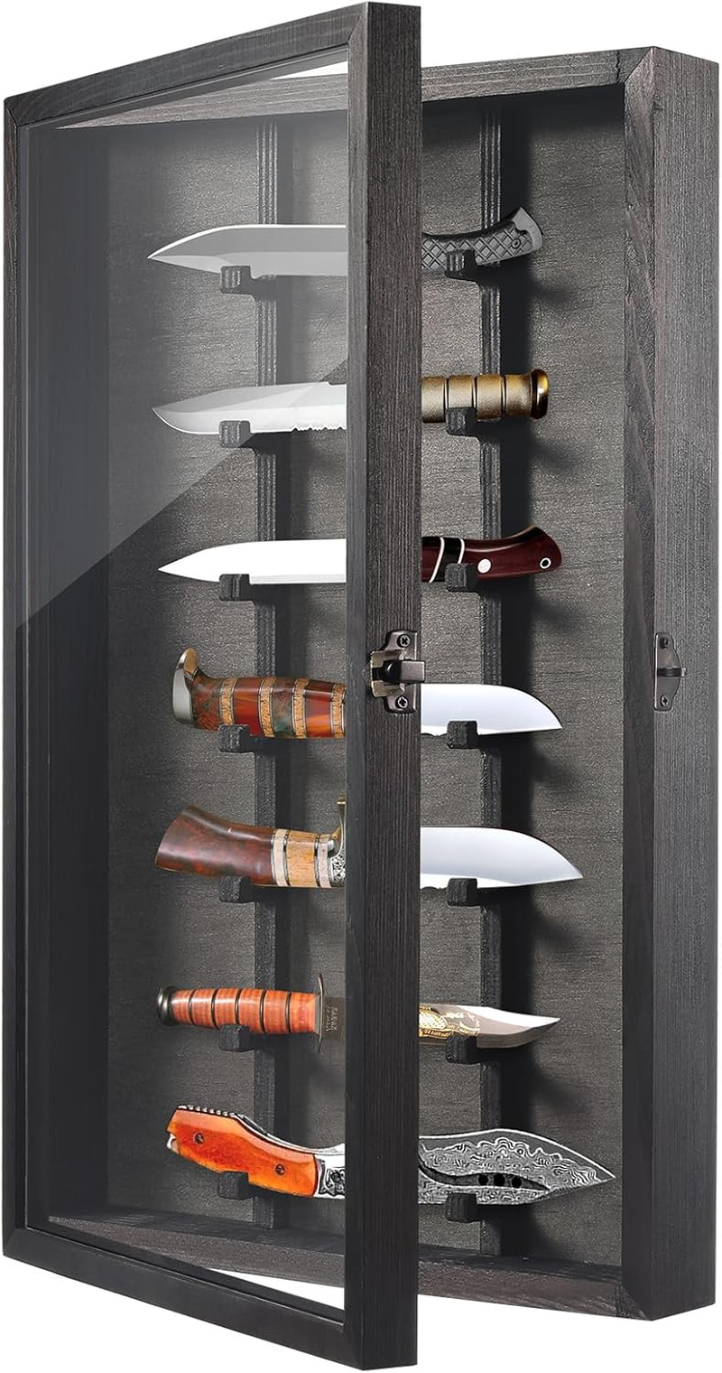 Lockable Acrylic Knife Display Case Wall Mount Wooden Holder