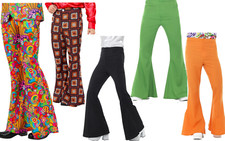 Mens Flared Trousers Fancy Dress 60s 70s Retro Disco Party Hippie Adults