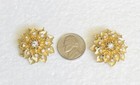 1960's Brushed Gold Tone Floral 2 Tier Petal Crystal Rhinestone Clip On Earrings — photo 4