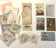Vtg. Marjorie Cooper Baby Greeting Cards, Bank Record, Announcements Postcards