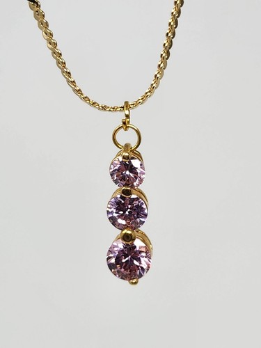 Rosa CZ Zirkonia dreifach Tropfen Anhänger Kette Halskette goldfarben 18" funkelnd! - Bild 7 von 9