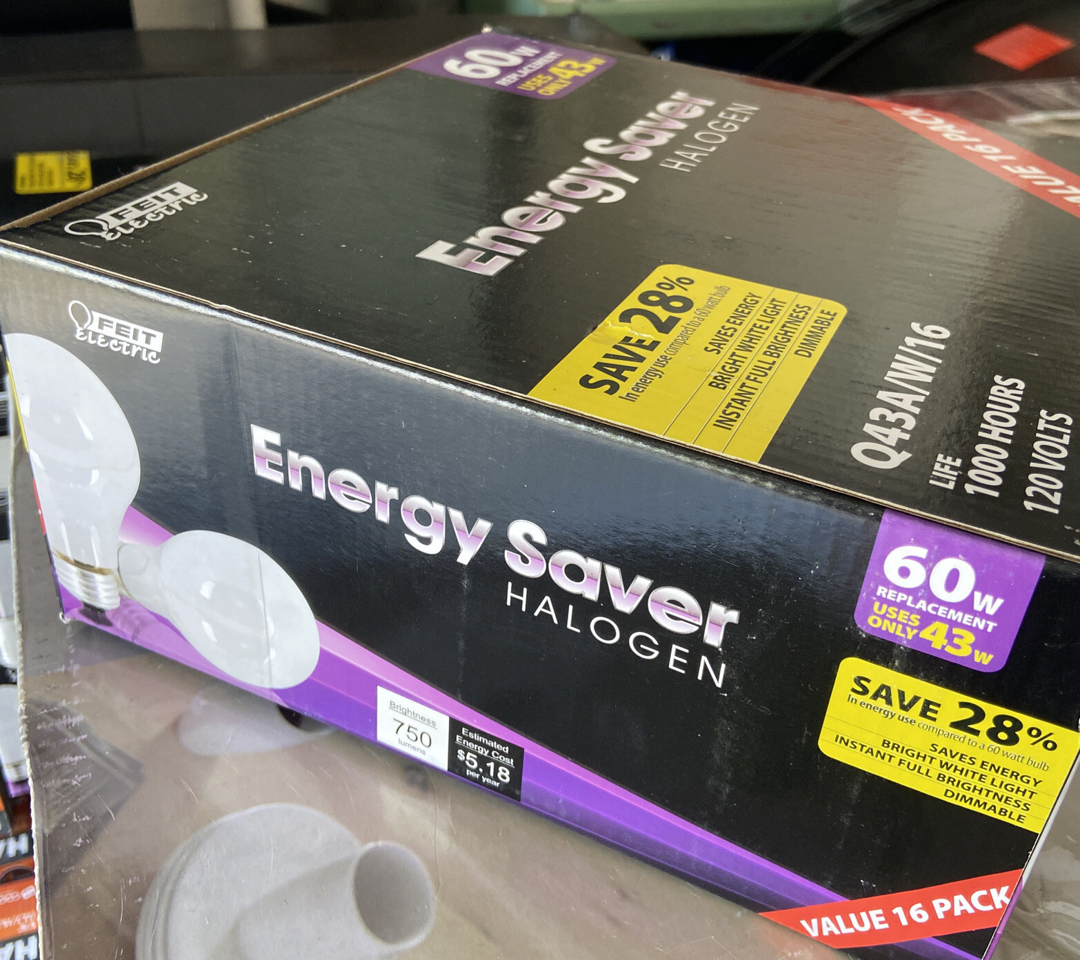 FEIT ELECTRIC 60 WATT  16PACK LIGHT BULBS ENERGY SAVER (Q43A/W/16)