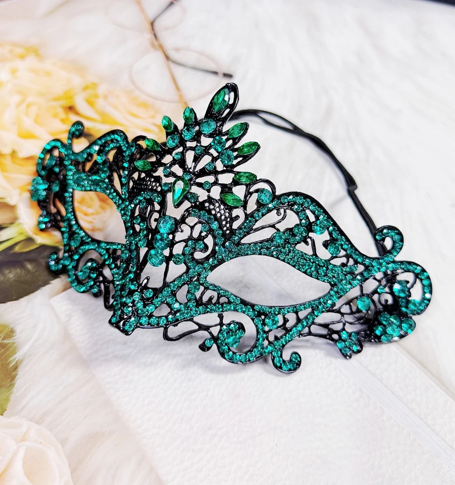 Emerald Crystal Masquerade Mask, Black Mask, Party Mask, Masquerade Ball Mask - Image 2 of 4