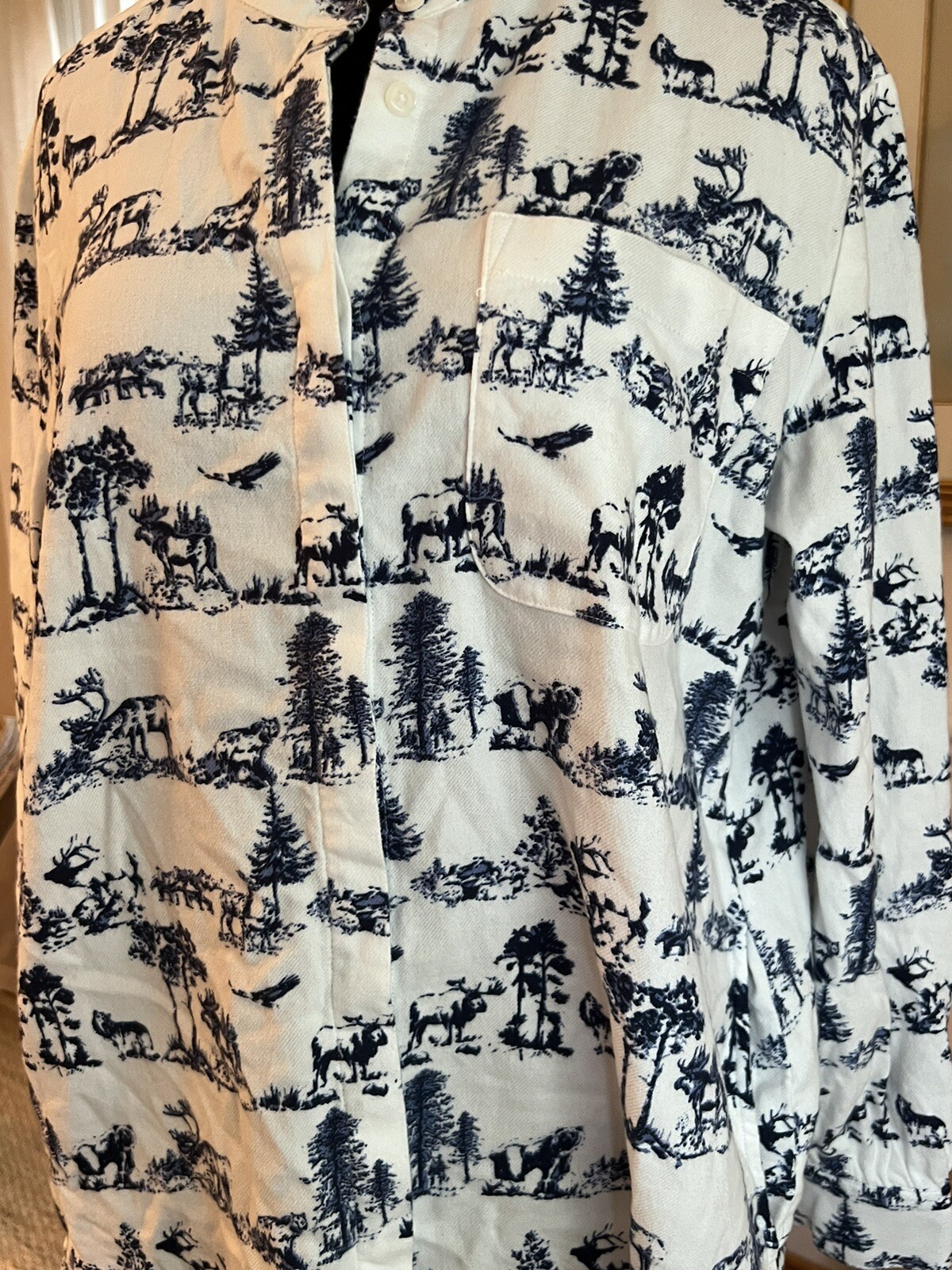 LANDS' END Flannel Nightshirt Western Wildlife “Yellowstone” Pockets