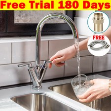 Kitchen Sink Mixer Basin Tap Twin Dual Lever Taps Swivel Waterfall Faucet Chrome
