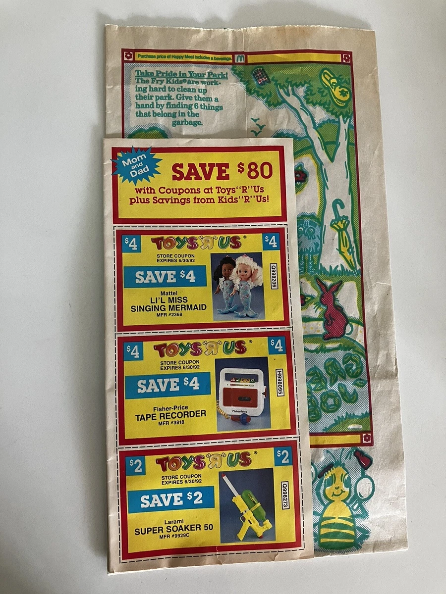 Vintage 1992 Toys R Us Expired Coupon booklet on Mcdonalds happy Meal 90 s Prop