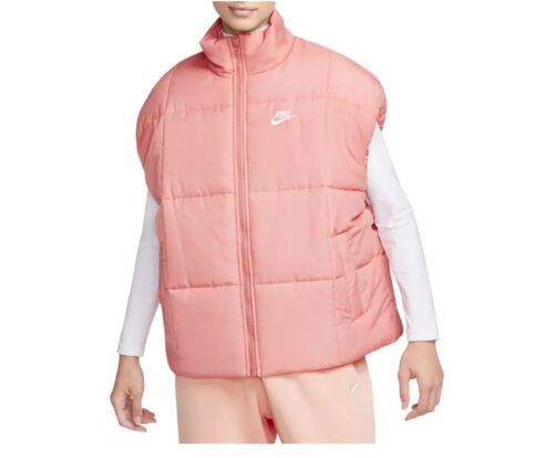 Nike Sportswear Women's XXL 2XL Therma Fit Pink Oversized Puffer Zip Vest NEW - Picture 1 of 16