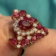 Blood Red RUBY Presidium Tested Center-Simulated Rubies Around 925 Rose gold Pl