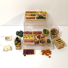 Dollhouse Miniature Food Lot Farmers Market Mini Vegetable Fruit, Basket, Crates