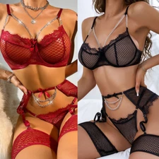 Sexy Wome's Lingerie Bra Set Garter Teddy Babydoll Nightwear Sleepwear G-string