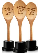 3 Pieces Golden Spoon Award Trophies Set Chili Cook Off Wood Spoon Prizes Woo...