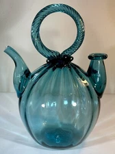 AMAZING Vintage Spanish Handblown Blue Crystal Pitcher~Pristine~PRICE CUT BY $50