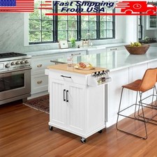 Kitchen Cart Wheels Rolling Storage Cabinet W/ Drawer Adjustable Shelf White