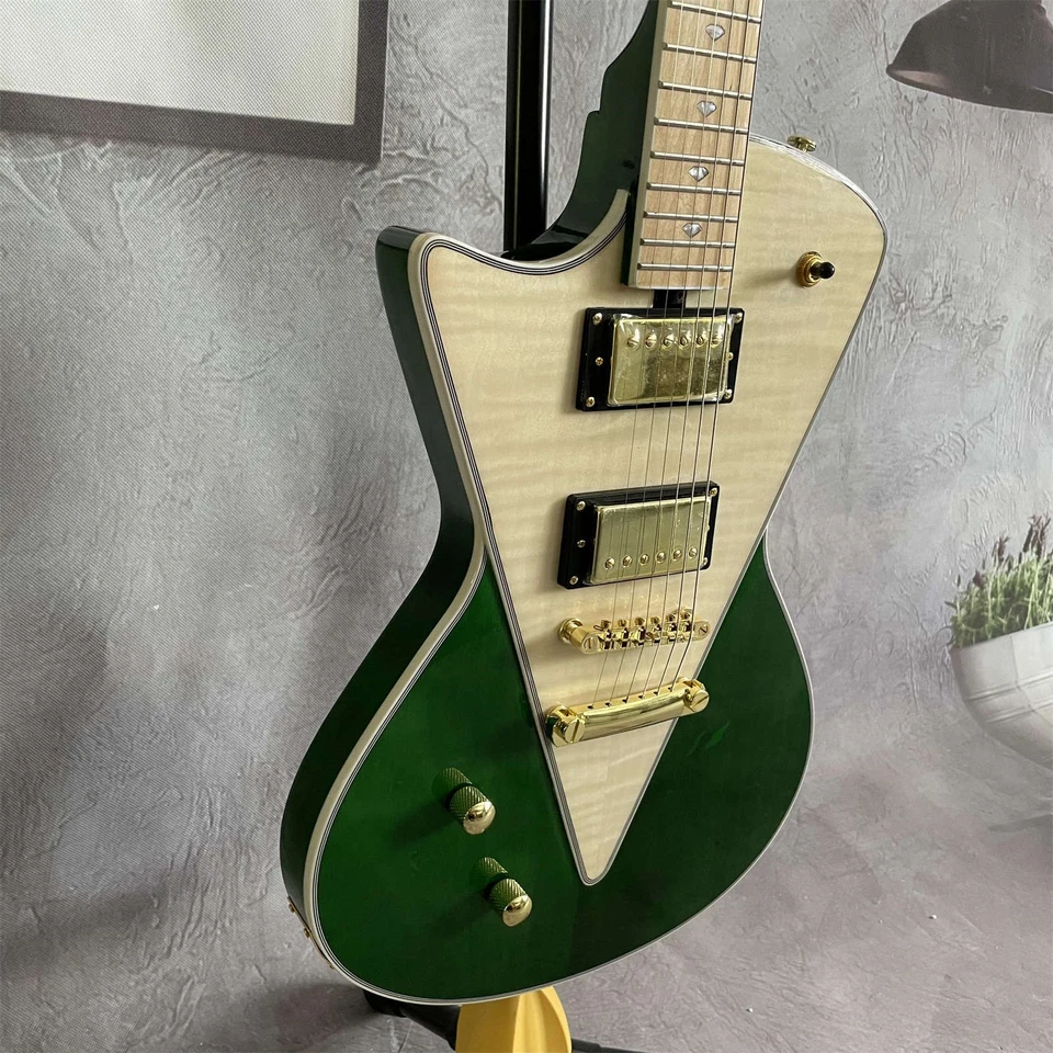 Left Handed Green Electric Guitar H-H Pickups Free Shipping Gold - Image 3 of 4