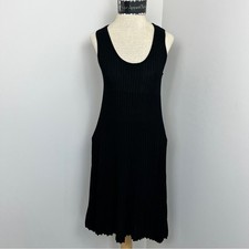 YUKA Little Black Ribbed Sleeveless Sheer Mini Dress size Large