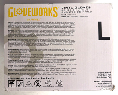 [NEW] (IVPF46100)AMMEX Gloveworks Vinyl Disposable Gloves, Powder-Free Large (L)