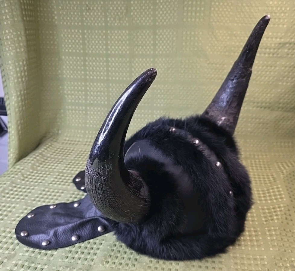 Black Leather Viking Helmet With Real Horns 