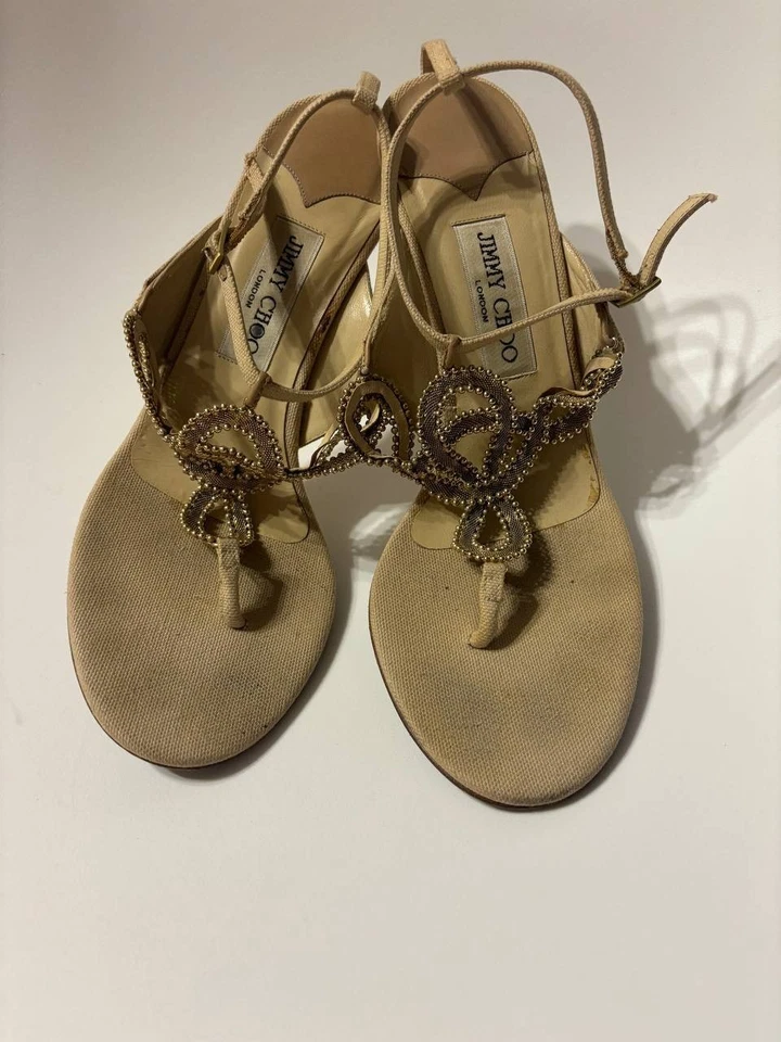 Tacones de cuero Jimmy Choo dorado Italia vintage mujer zapatos 40 1/2 Foto 3 de 4