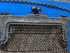 Victorian Bag Silver Metal Chainmail Fabric Engraved Clasp Purse Estate find