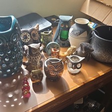 Owl Figurines Collectibles Lot Mixed Materials D.R. Rogers Silverplate Pottery