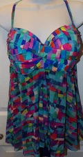 LADIES PROFILE BY GOTTEX SWIMSUIT SZ 14-PADDED BRA-FLOWING OVERLAY TOP-COLORFUL!