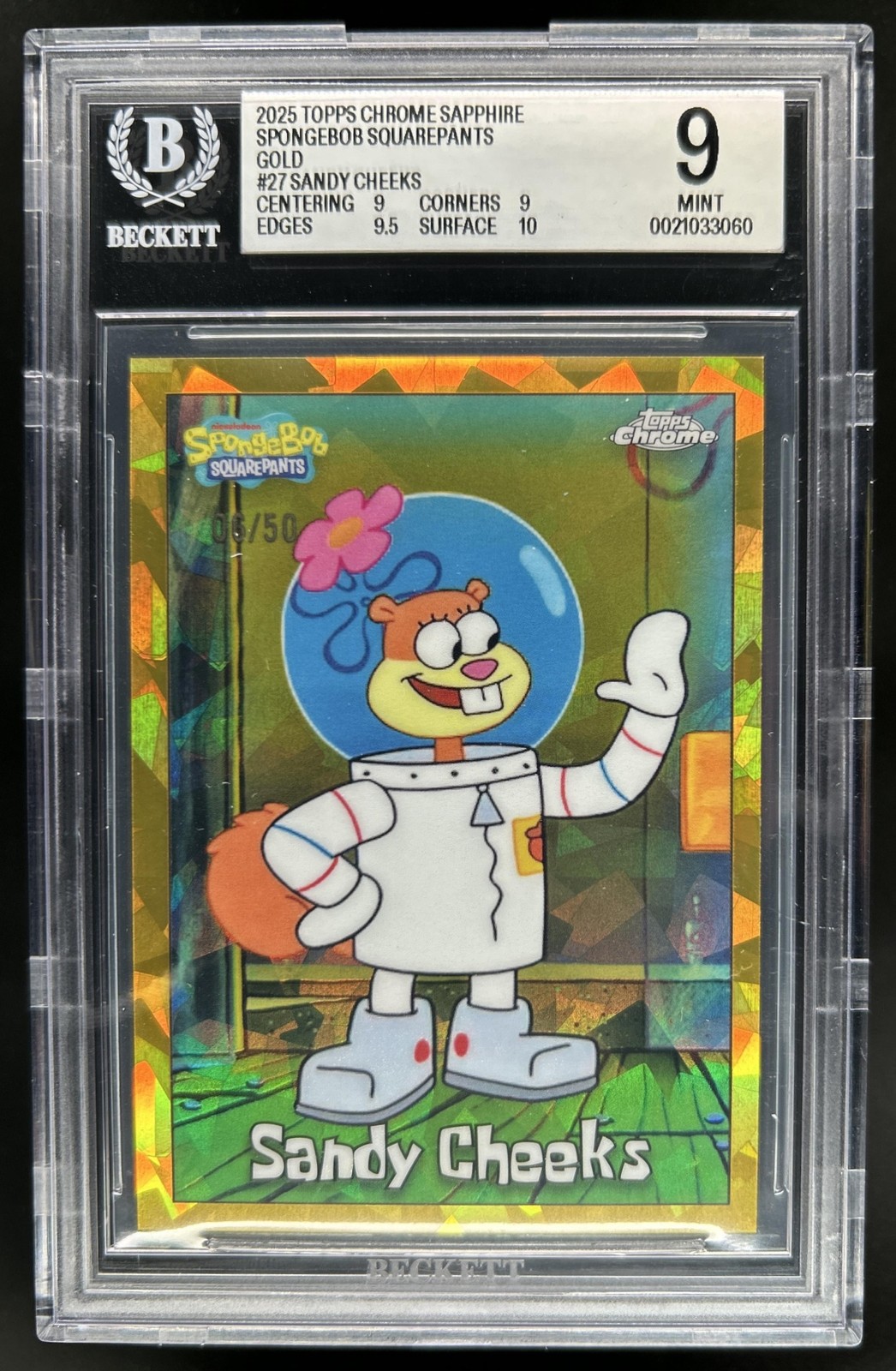 2025 Topps Chrome SpongeBob Sapphire Sandy Cheeks Gold Refractor #/50 BGS 9 view 1