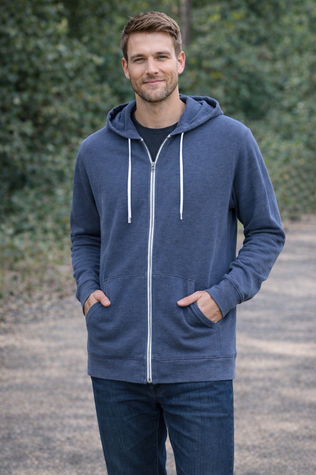 Eddie Bauer Men’s LT Hoodie Full Zip Blue White Sweatshirt Pockets Casual Large