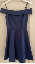 Lulu's Medium Season of Fun Denim Blue Off-the-Shoulder Skater Dress M