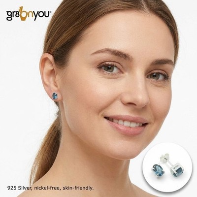 gr8onyou Silver Genuine LONDON BLUE TOPAZ Prong Stud Earrings | For Use
