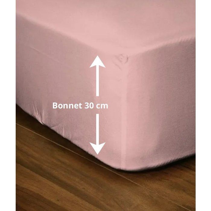Drap-housse 90x190 LOVELY HOME rose grand bonnet 30cm anti-glisse