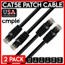2 PCS Black Cat5e Patch Cable Cat5 Ethernet Cord RJ45 Connectors LAN UTP Wire
