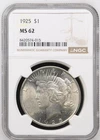 1925 PEACE DOLLAR NGC MS 62 LUSTROUS FEATURES LOOKS BETTER