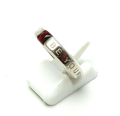 154. markanter Band Ring Farbstein rot Gravur '' be your self '' 925 Silber RG.49