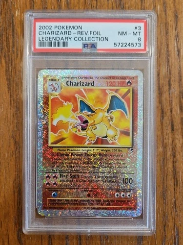 2002 POKEMON LEGENDARY COLLECTION #3 CHARIZARD-REVERSE FOIL PSA 8 NM-MINT Grail